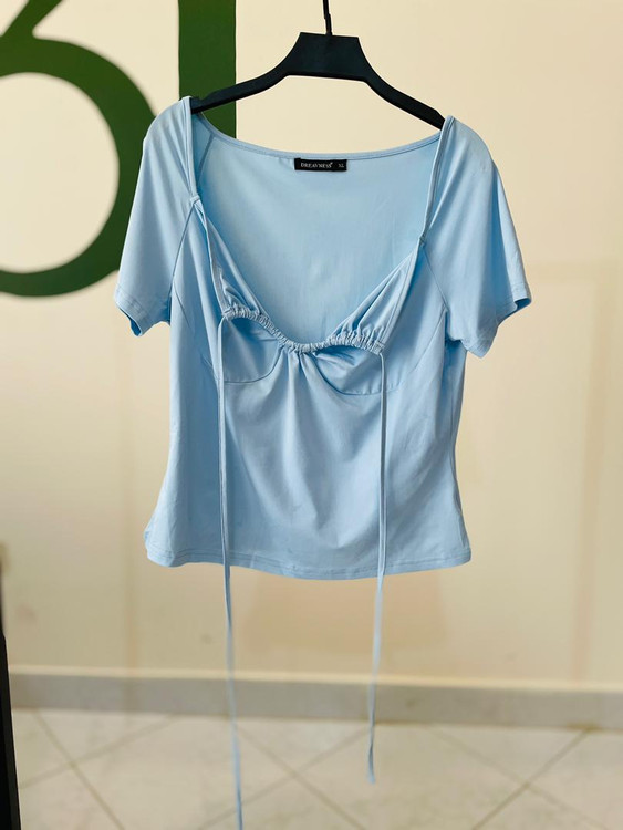 بلوز آبی کرستدار | چیندار زیر سینه با بند