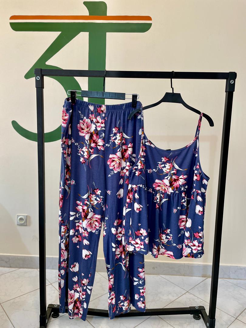 ست بلوز و شلوار زنانه گل‌دار آبی