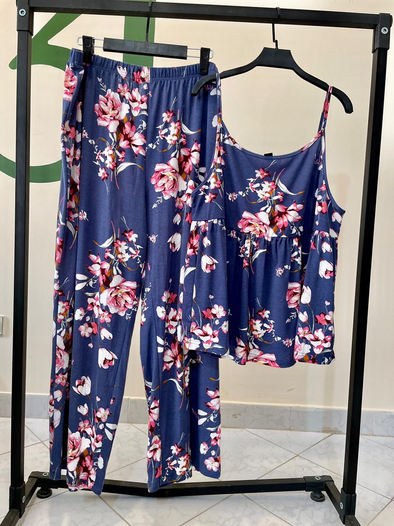 ست بلوز و شلوار زنانه گل‌دار آبی