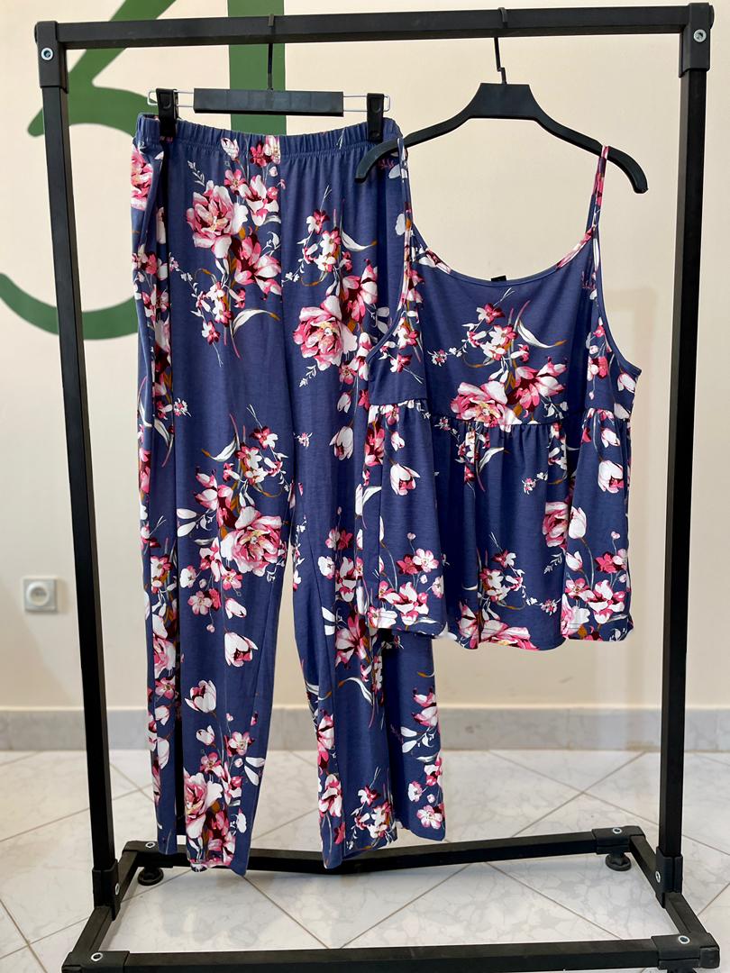 ست بلوز و شلوار زنانه گل‌دار آبی