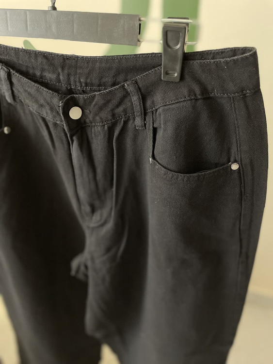 شلوار کتان مشکی زنانه سوپربگ (گشاد و آزاد) لبه ریشریش | برند شین