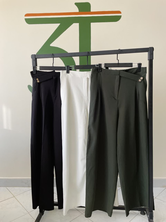 شلوار پارچهای زنانه فاقبلند با دیزاین کمربند کراسی