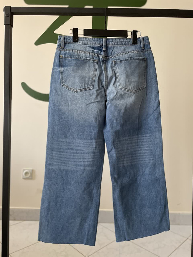 خرید شلوار جین زنانه Wide Leg فاق بلند مدل کراپ – آبی یخی - تصویر 7