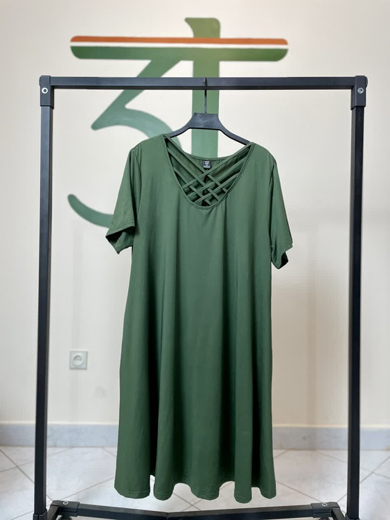 پیراهن سبز زنانه با یقه بندی کراس