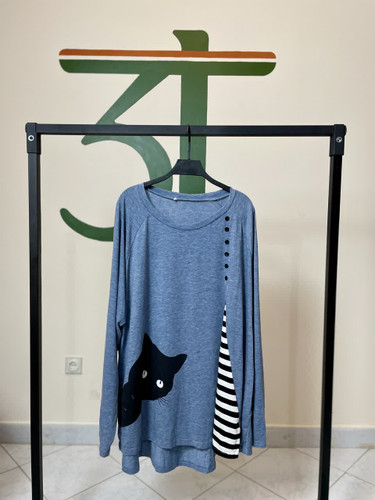 تونیک زنانه طرح گربه فانتزی آستینبلند