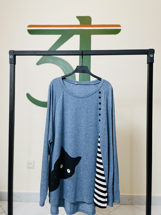 تونیک زنانه طرح گربه فانتزی آستینبلند