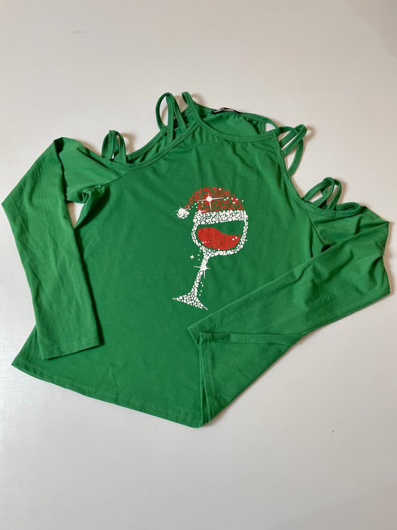 تاپ زنانه سبز بندی طرح جام کریسمسی | SHEIN