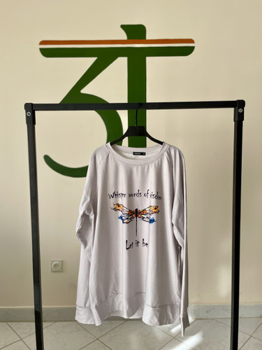 تونیک زنانه سفید طرح سنجاقک نوشتهدار | استایل کژوال و روزمره