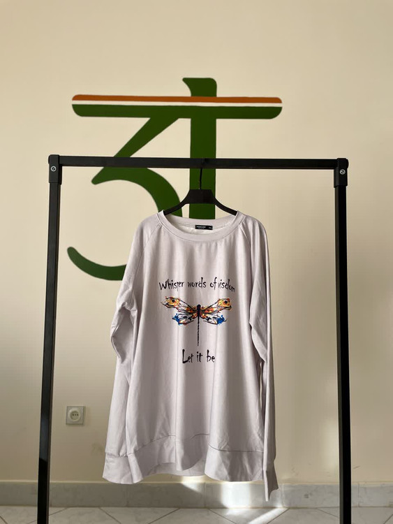 تونیک زنانه سفید طرح سنجاقک نوشتهدار | استایل کژوال و روزمره