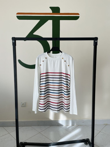 بلوز زنانه سفید راهراه رنگی SHEIN | استایل شیک روزمره