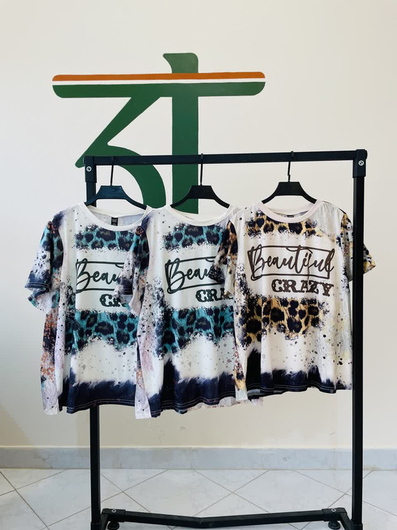 تیشرت زنانه طرح پلنگی Beautiful Crazy مدل اسپرت کژوال