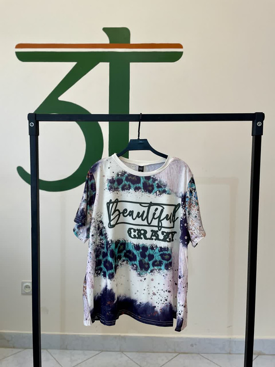 تیشرت زنانه طرح پلنگی Beautiful Crazy مدل اسپرت کژوال