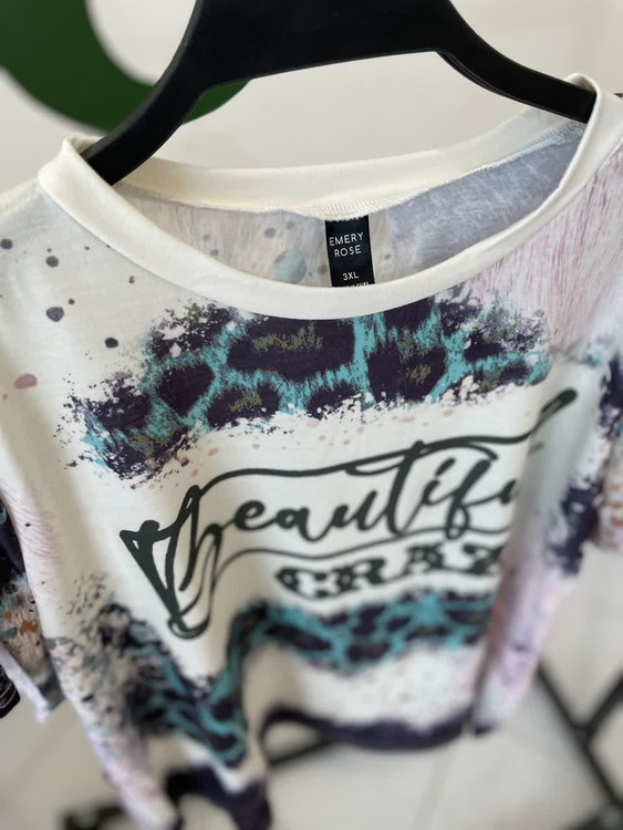 تیشرت زنانه طرح پلنگی Beautiful Crazy مدل اسپرت کژوال