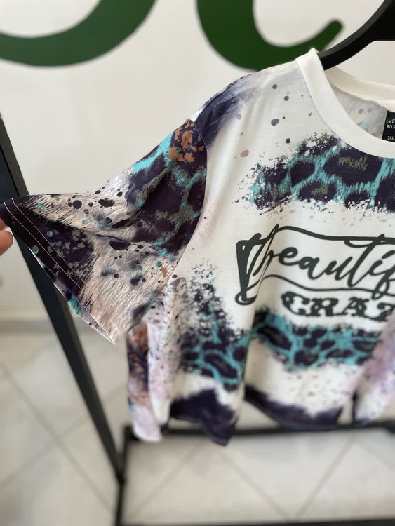 تیشرت زنانه طرح پلنگی Beautiful Crazy مدل اسپرت کژوال
