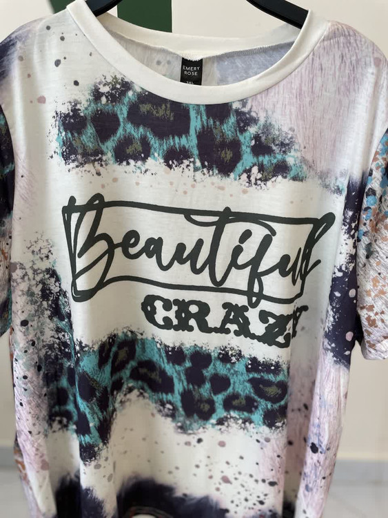 تیشرت زنانه طرح پلنگی Beautiful Crazy مدل اسپرت کژوال