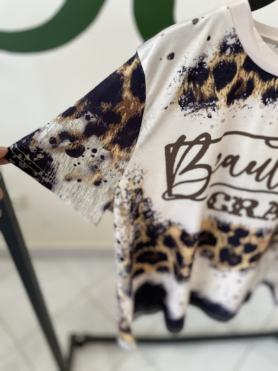 تیشرت زنانه طرح پلنگی Beautiful Crazy مدل اسپرت کژوال