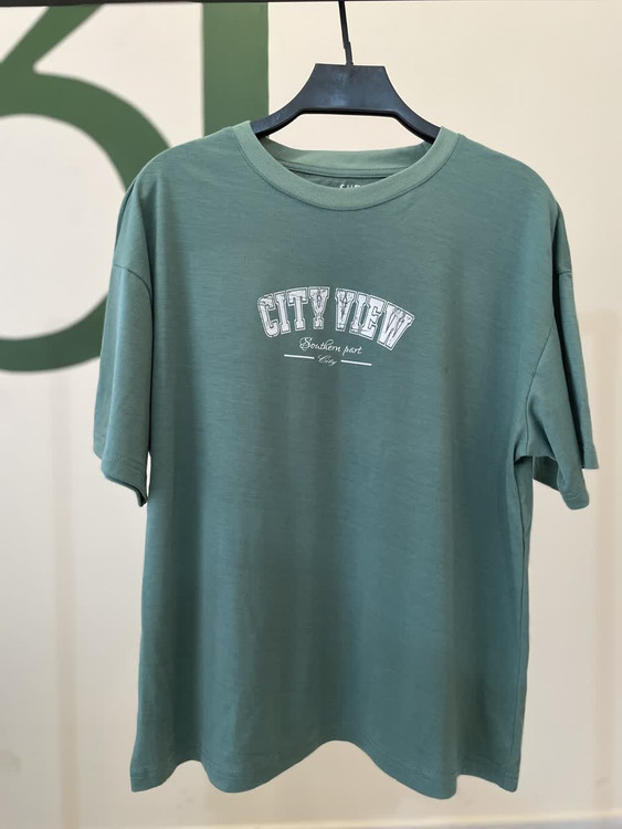 تیشرت زنانه طرح مینیمال چاپ City view | رنگ سبز | مدل یقه گرد